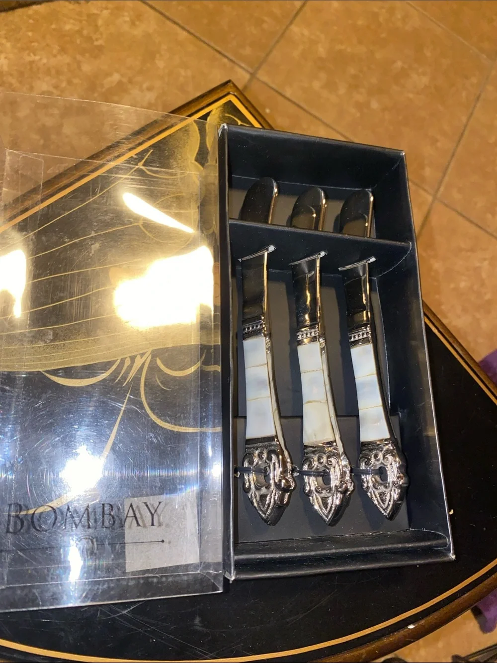 Bombay Silver-Tone Appetizer Forks with White Mother-of-Pearl Handles (3-Piece)